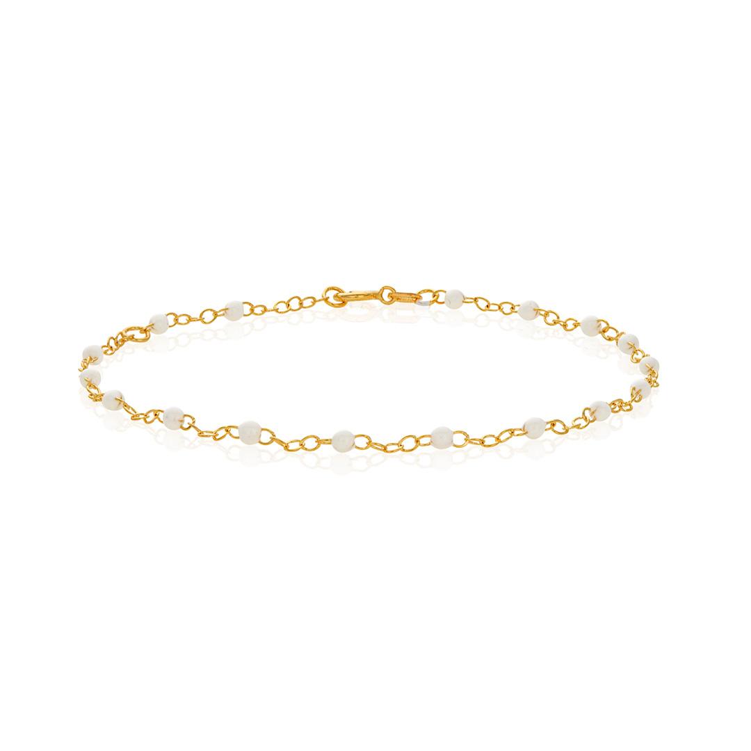 Dainty Gold Chain Bracelet with White Enamel Beads 0