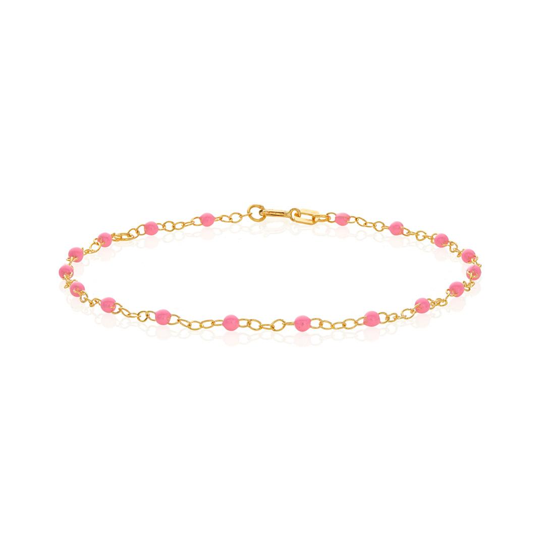 Dainty Gold Chain Bracelet with Pink Enamel Beads