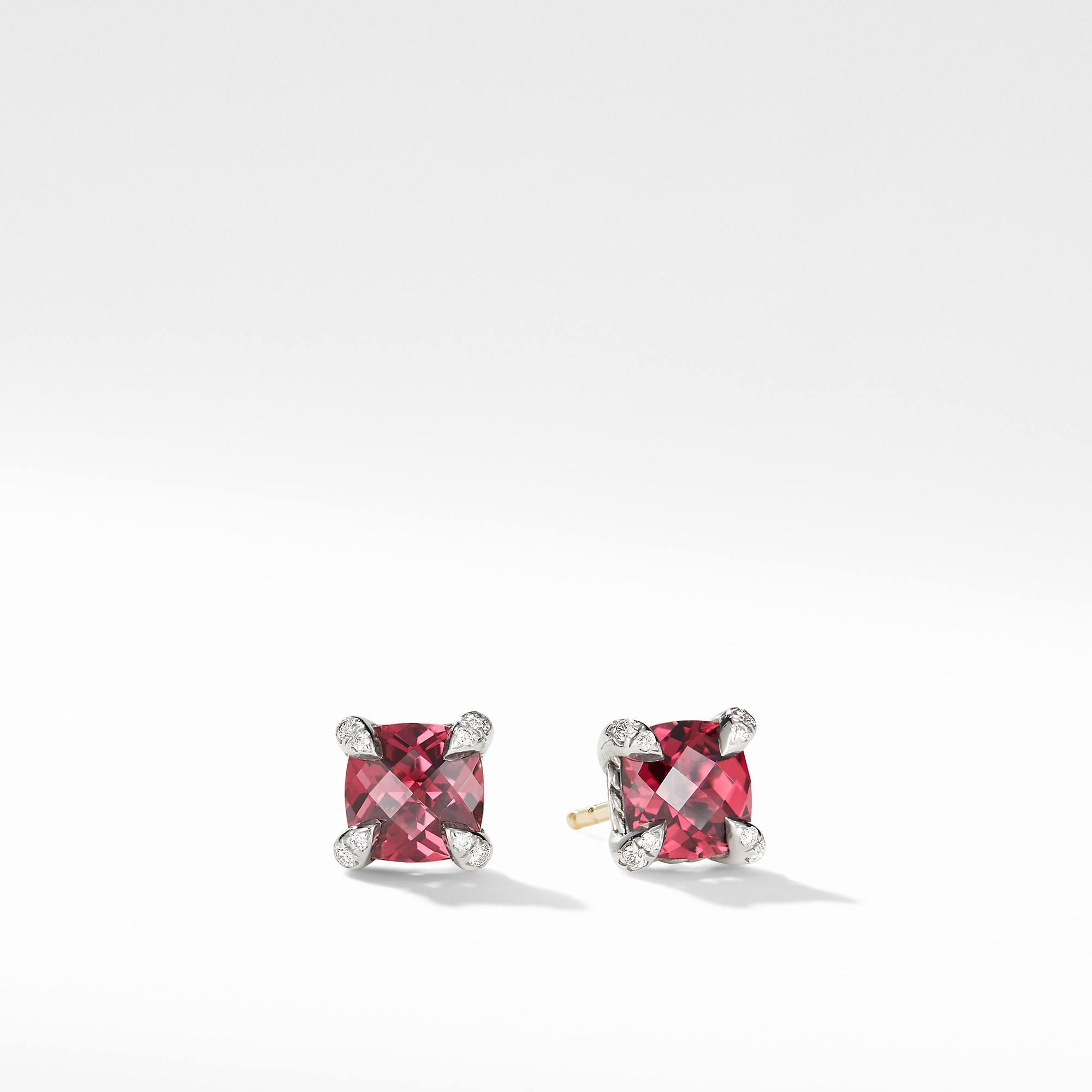 David Yurman Petite Chatelaine Stud Earrings with Rhodalite Garnet and Diamonds
