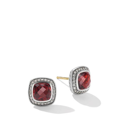 David Yurman Petite Albion Stud Earrings in Sterling Silver with Garnet and Pave Diamonds 0