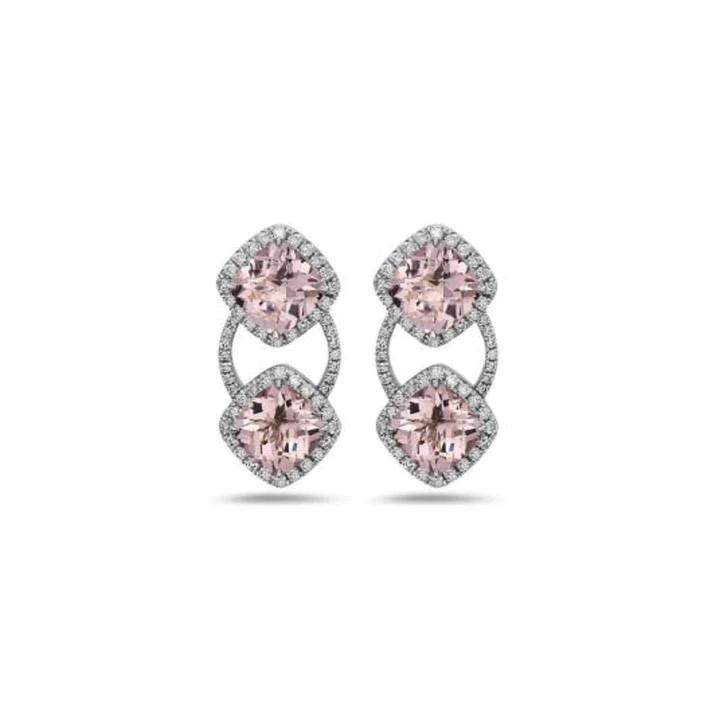 Charles Krypell Cushion Shape Morganite and Diamond Earrings