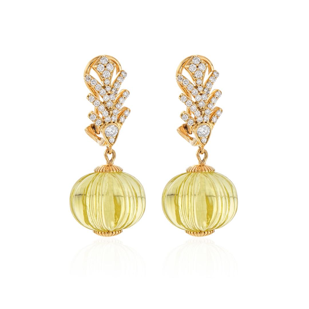Lemon Quartz Diamond Dangle Earrings