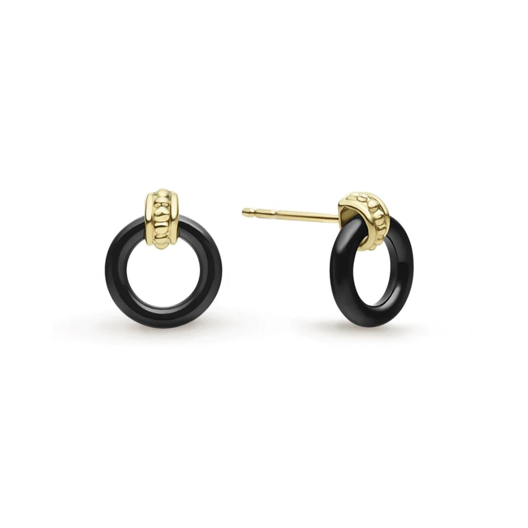 Lagos Meridian 18k Gold Black Ceramic Circle Stud Earrings 0