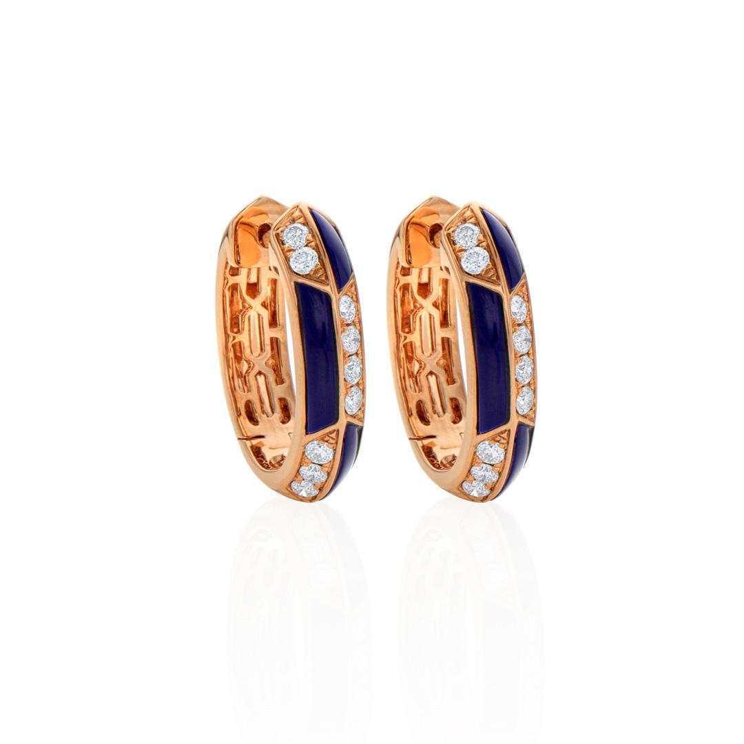Lapis and Diamond Rose Gold Checkerboard Hoops