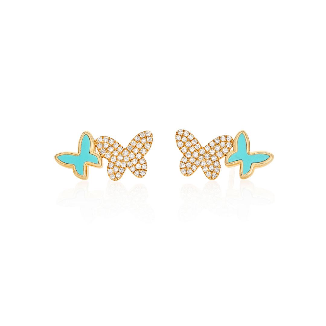 Turquoise and Diamond Double Butterfly Stud Earrings 0