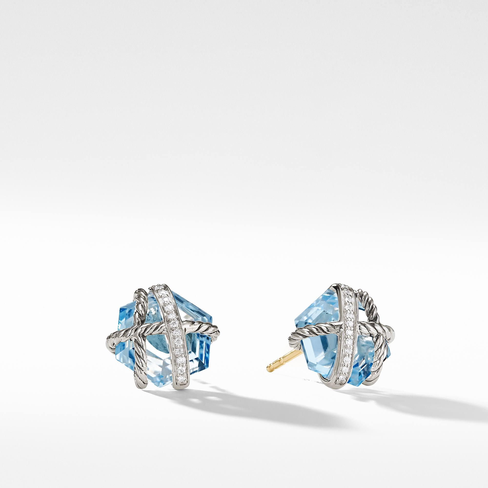 David Yurman Cable Wrap Earrings with Blue Topaz Onyx and Diamonds