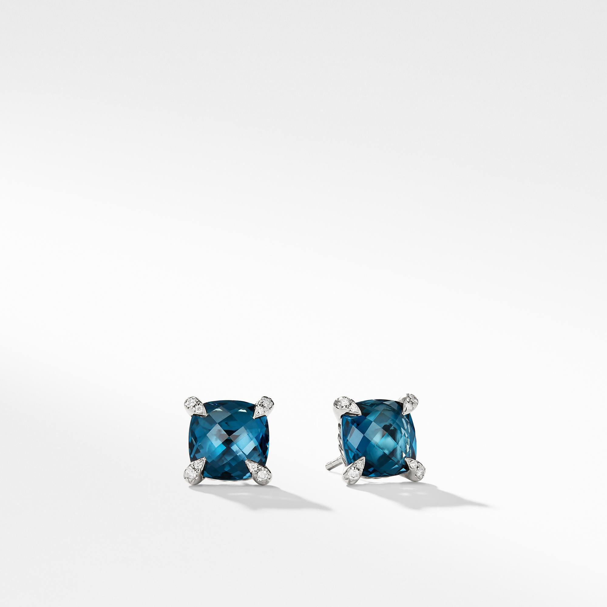 David Yurman Earrings with Hampton Blue Topaz and Diamonds 0