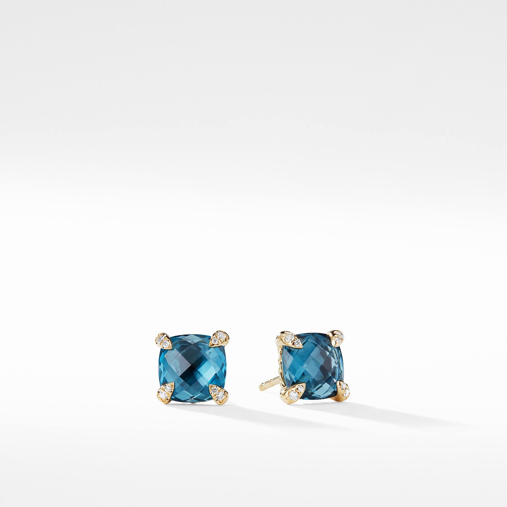 David Yurman Chatelaine Earrings with Hampton Blue Topaz in 18k Gold
