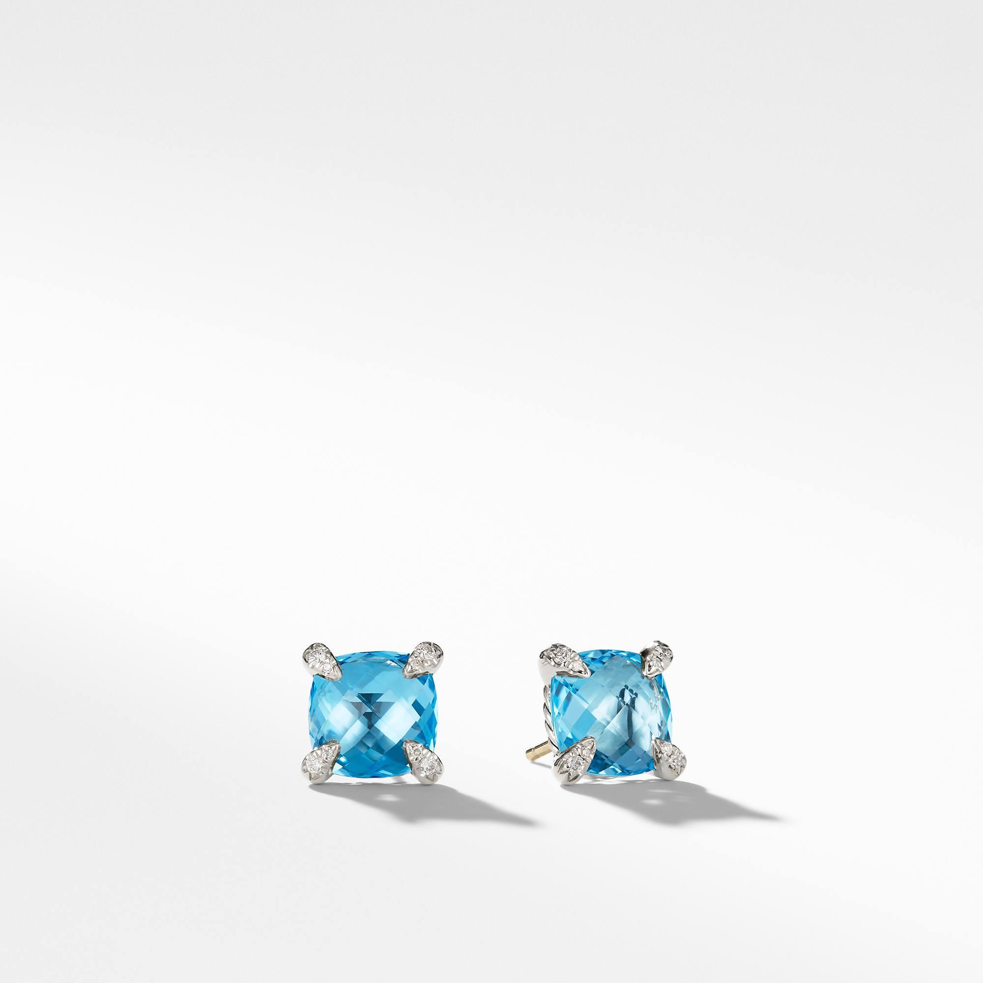 David Yurman Chatelaine Stud Earrings with Blue Topaz and Diamonds mm 0