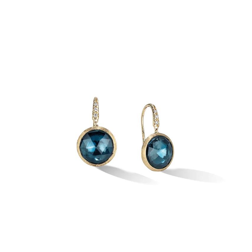 Marco Bicego Jaipur Color Collection 18K Yellow Gold London Blue Topaz and Diamond Small Drop Earrings