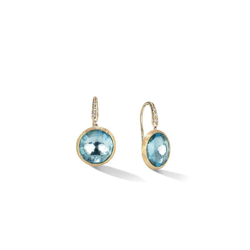 Marco Bicego Jaipur Color Collection 18K Yellow Gold Blue Topaz and Diamond Small Drop Earrings