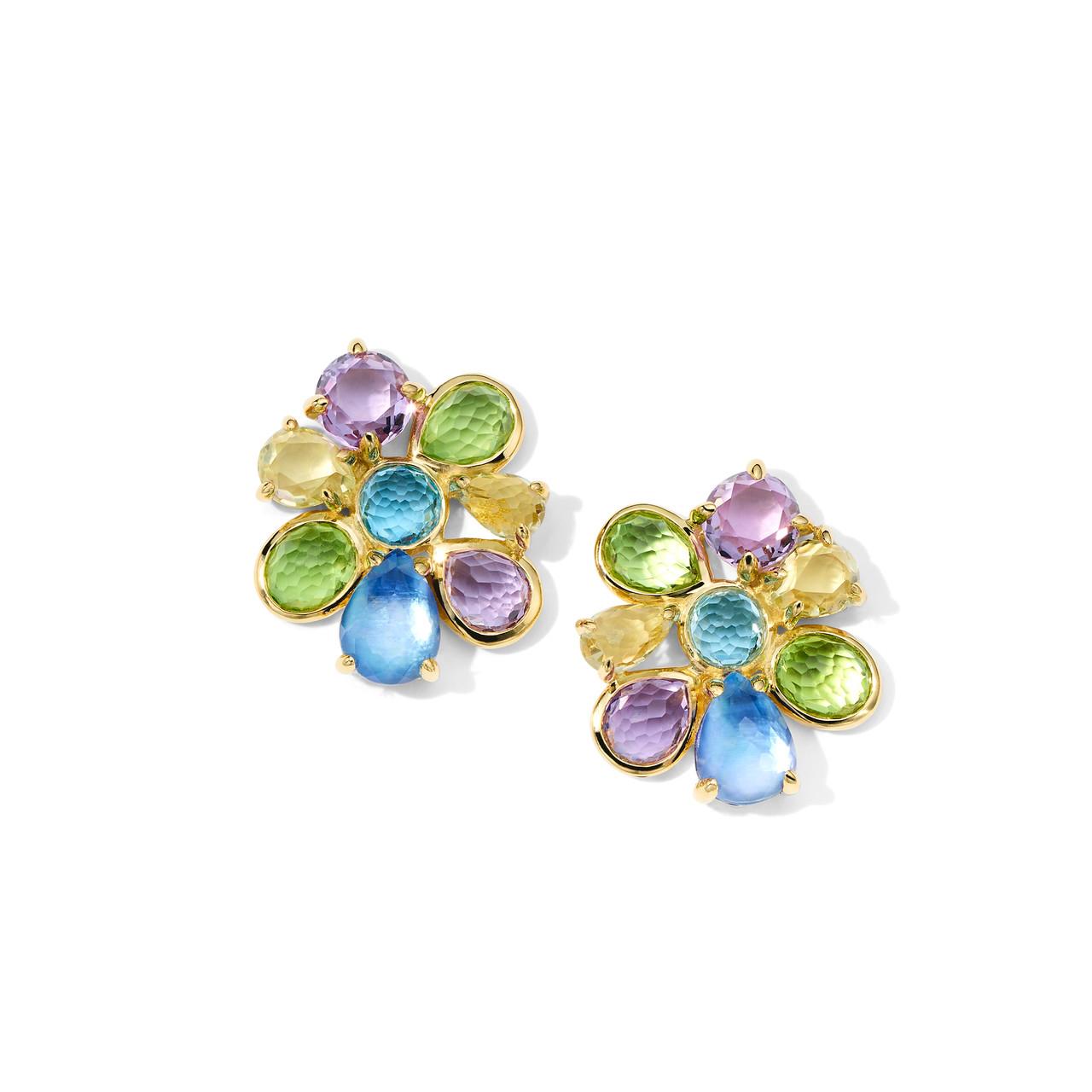 Ippolita Rock Candy Small 8 Stone Cluster 18k Gold Earrings in Alpine 0