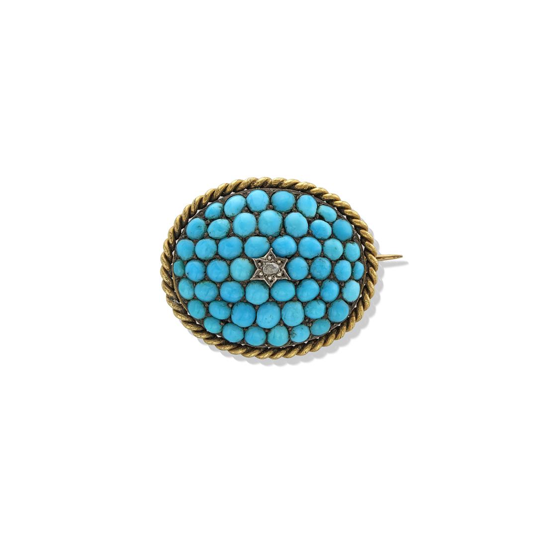 Estate Collection Turquoise and Diamond Brooch