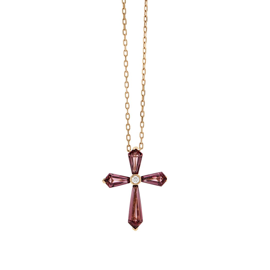 Charles Krypell Garnet and Diamond Cross Necklace