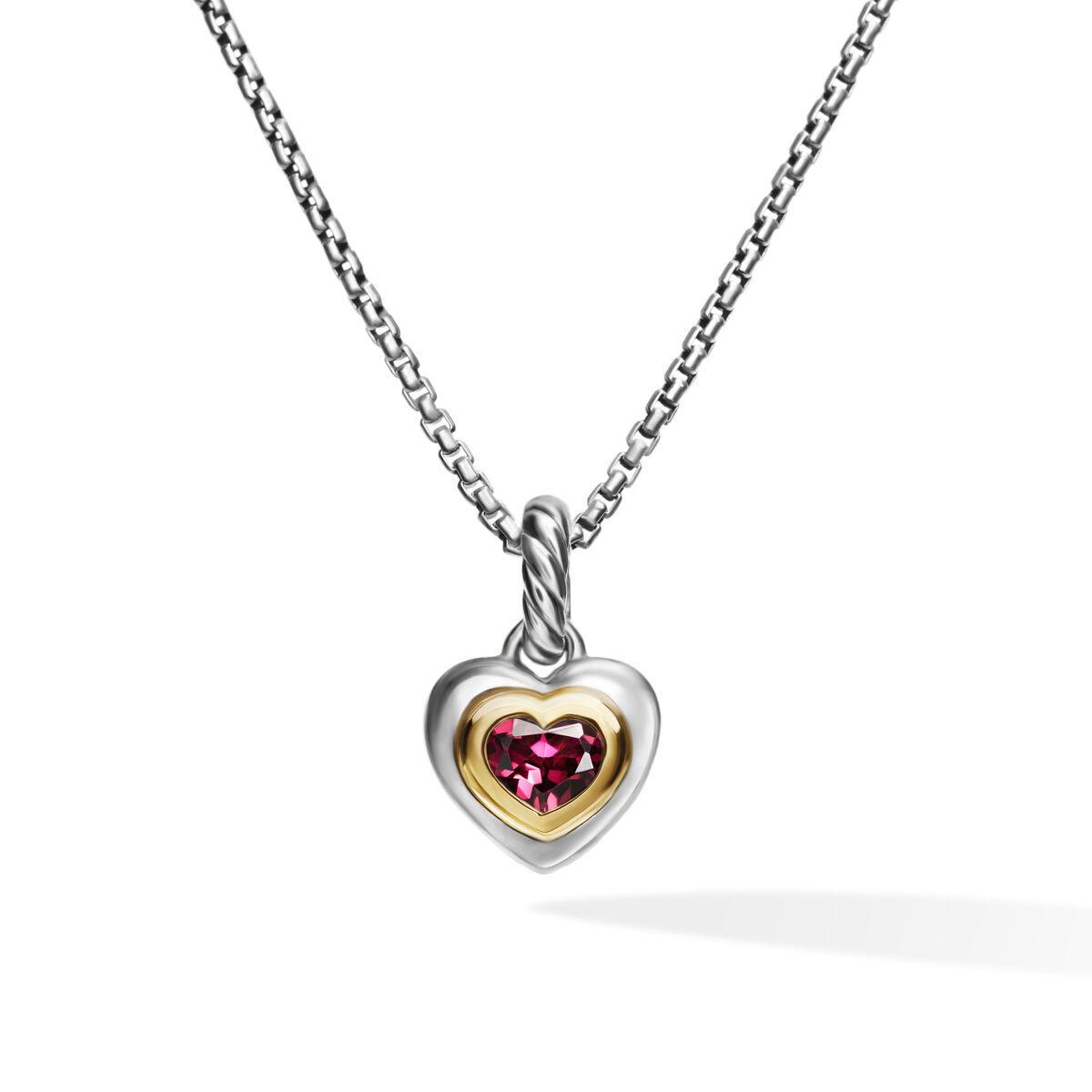 David Yurman Petite Cable Heart Pendant Necklace in Sterling Silver and 14K Yellow Gold with Rhodolite Garnet 0