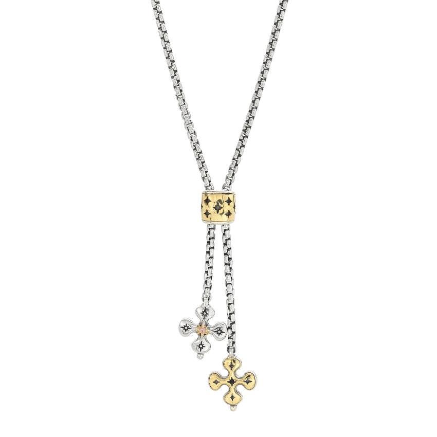 Konstantino Sterling Silver & Yellow Gold Star Crossed Morganite Lariat Style Necklace