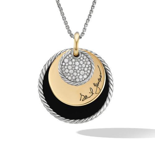 David Yurman DY Elements Eclipse Pendant Necklace with Black Onyx Reversible to Mother of Pearl, 18k Yellow Gold and Pave Diamonds