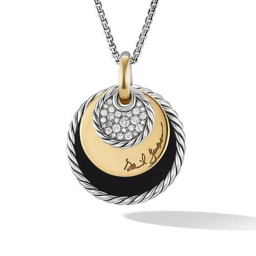 David Yurman Elements Eclipse Pendant Necklace with Black Onyx Reversible to Mother of Pearl, 18k Yellow Gold and Pave Diamonds