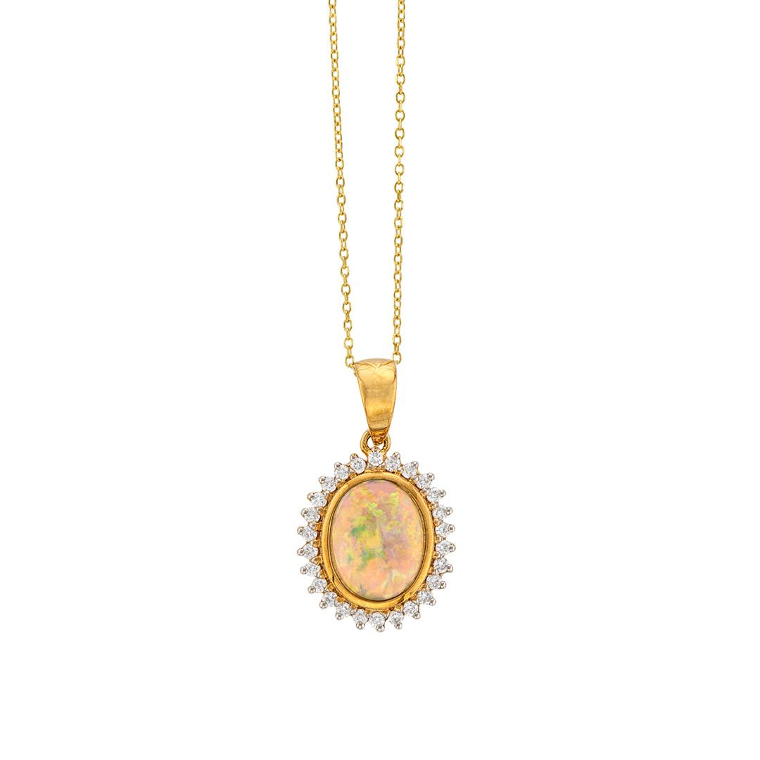 1.43CTW Oval Opal and Diamond Necklace