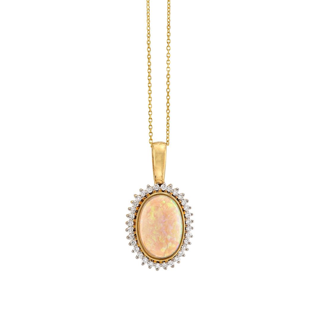 2.81CTW Oval Shape Opal and Diamond Necklace
