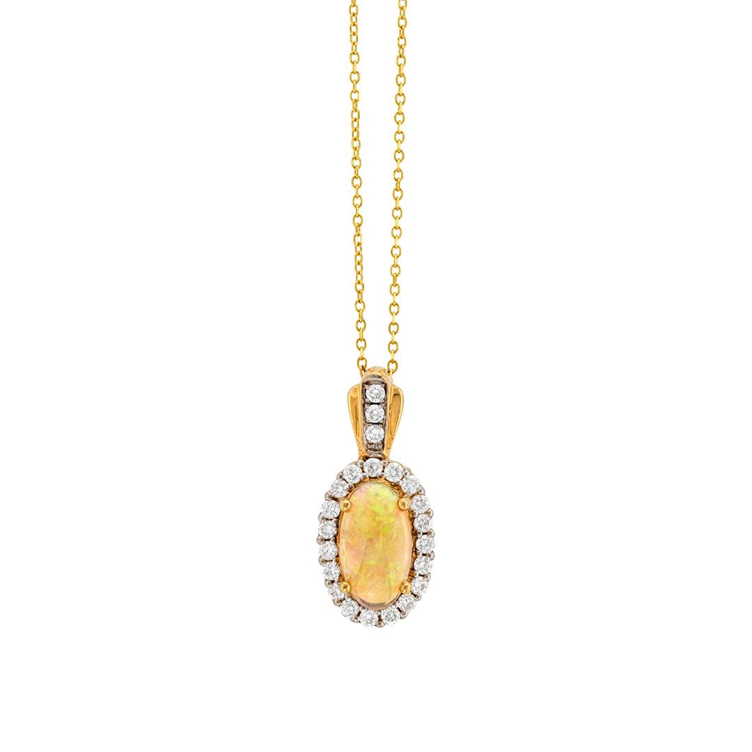 1.24CTW Oval Shape Opal and Diamond Necklace