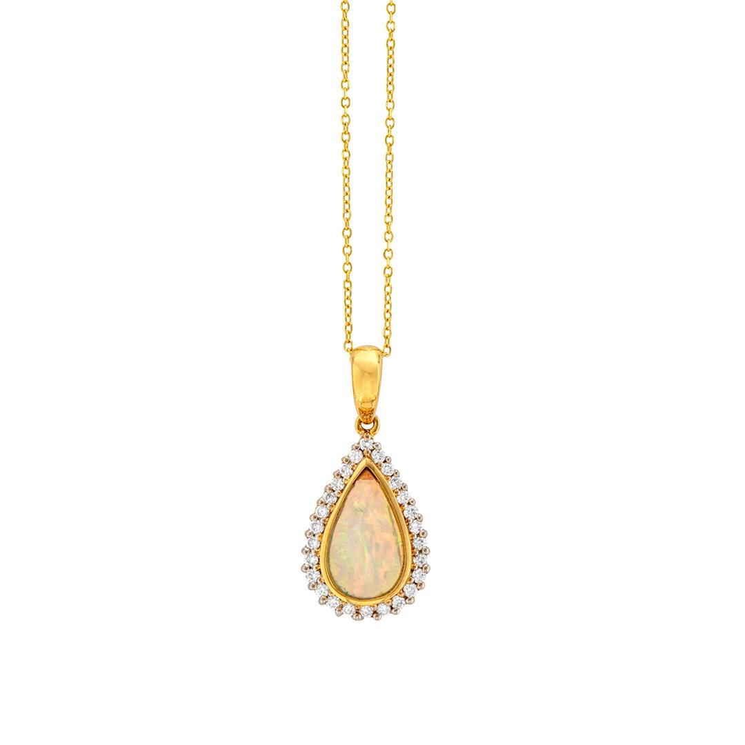 0.66CTW Pear Shape Opal and Diamond Necklace