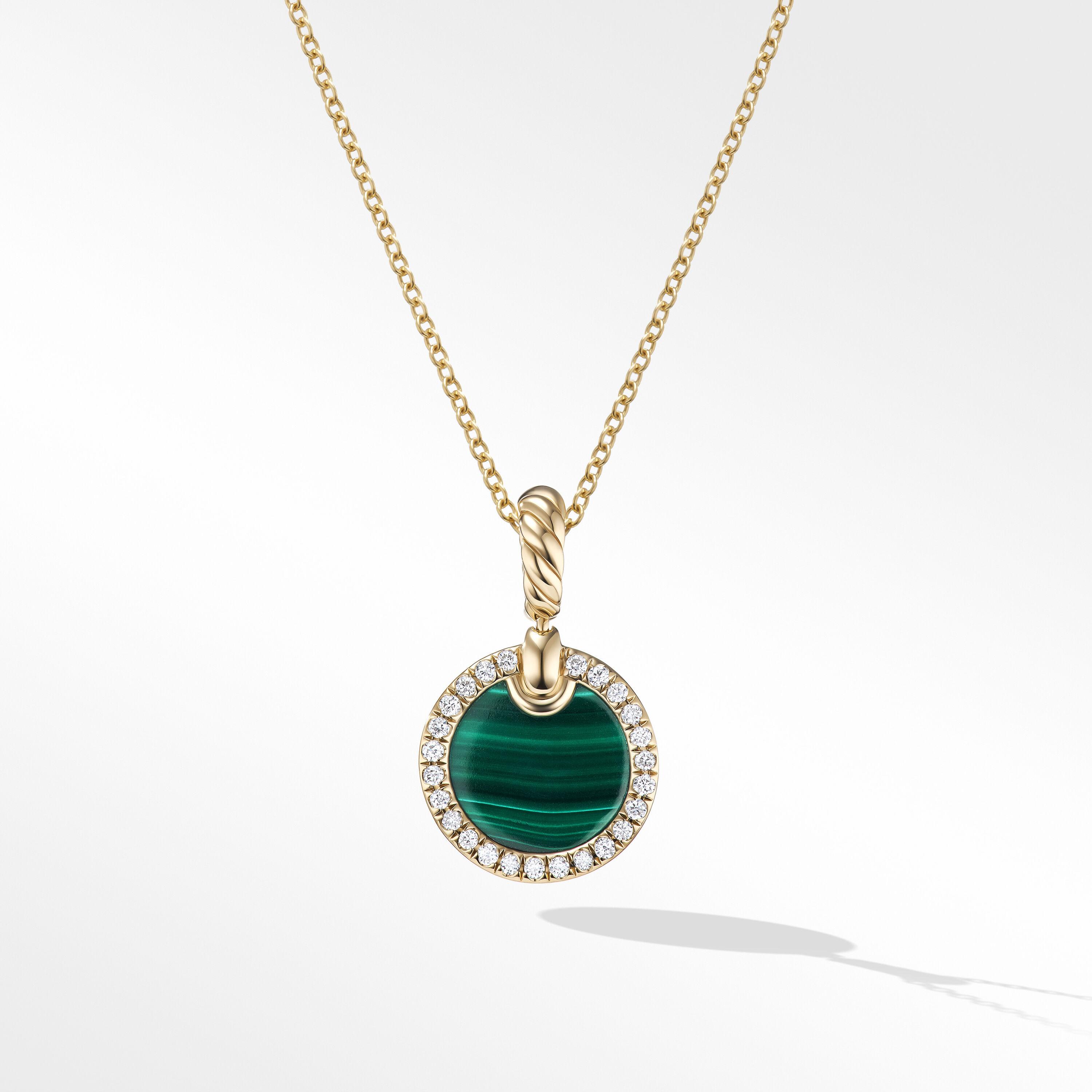 David Yurman Petite DY Elements Pendant Necklace with Malachite and Pave Diamonds