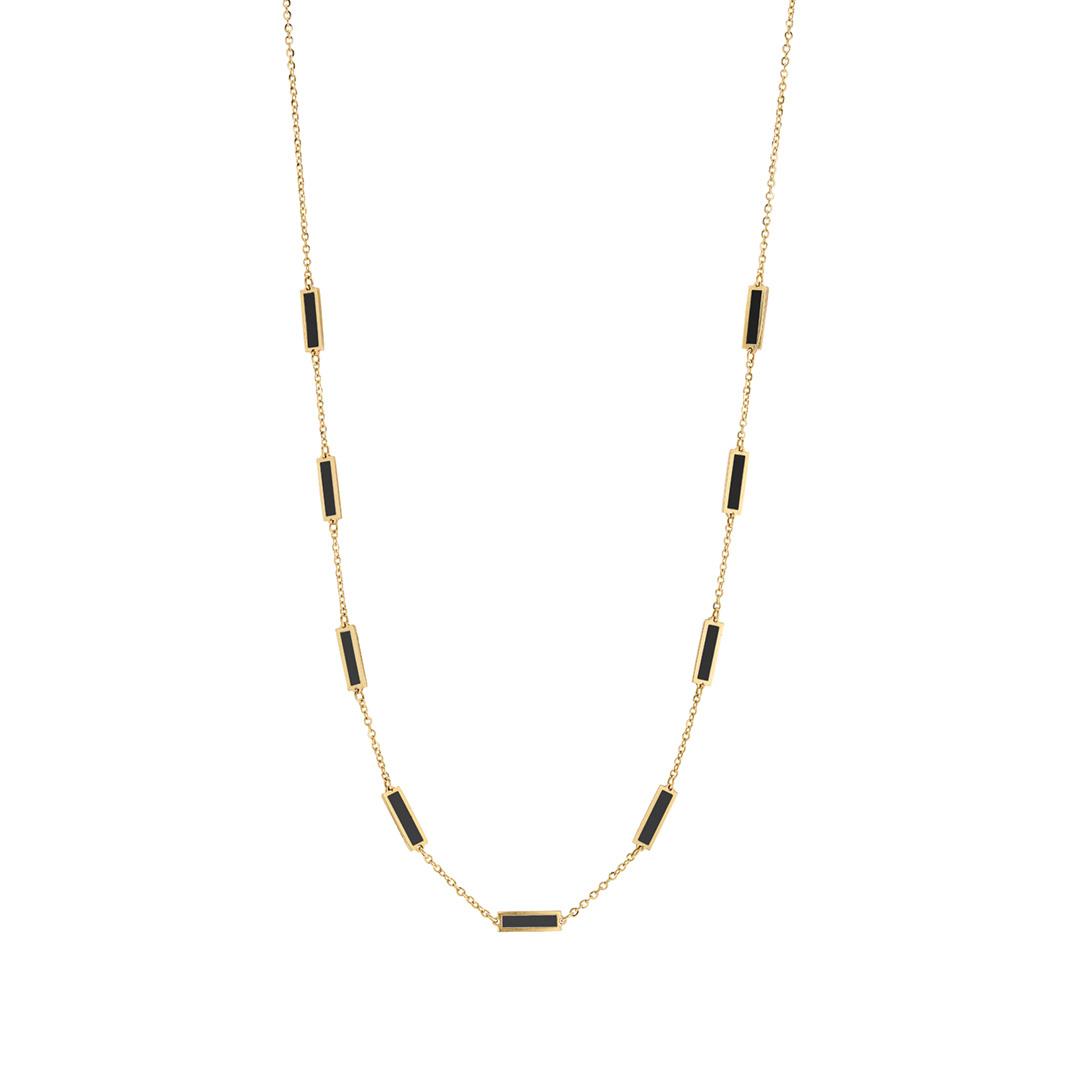 Bar Station Necklace in Yellow Gold with Black Onyx