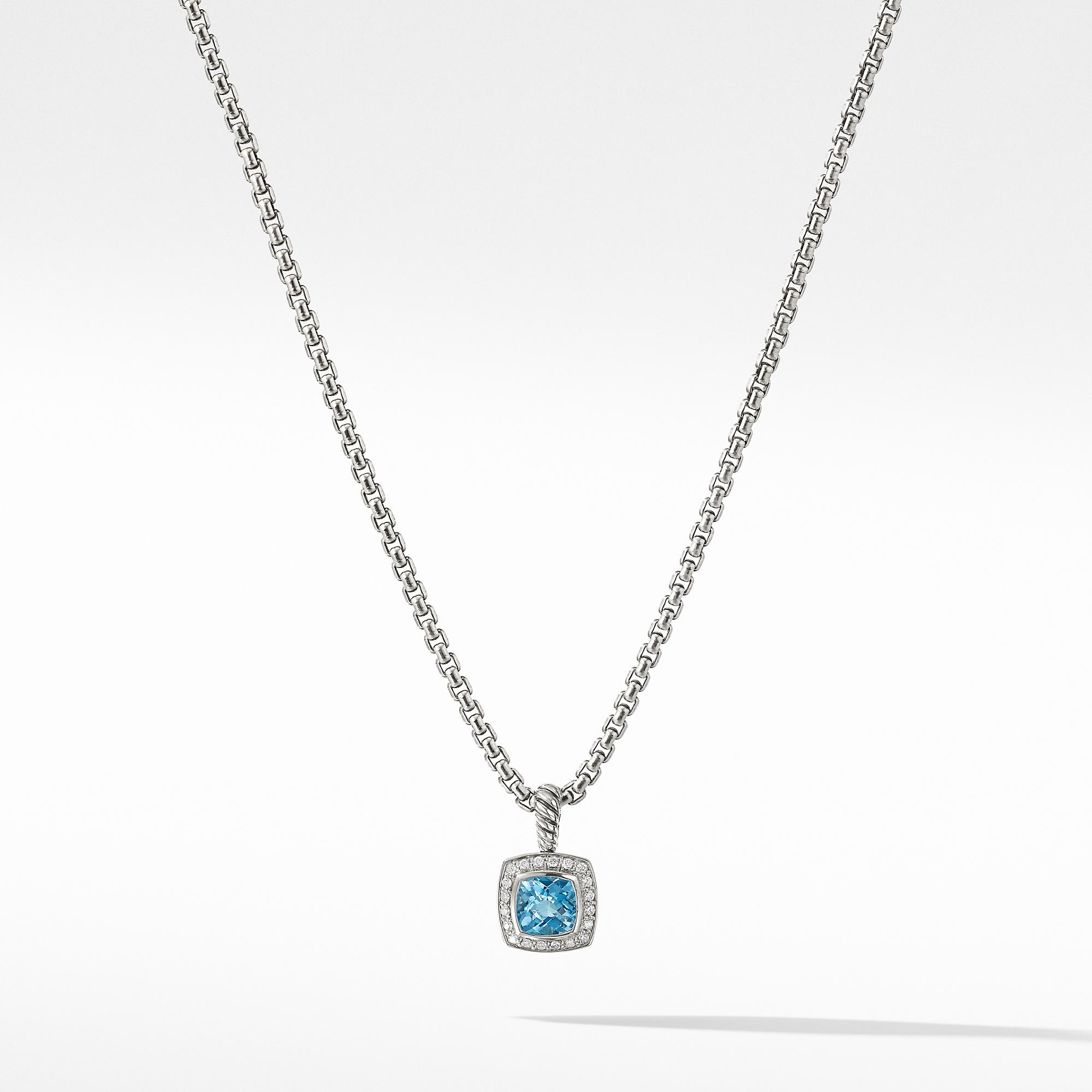 David Yurman Albion Pendant Necklace with Blue Topaz and Diamonds