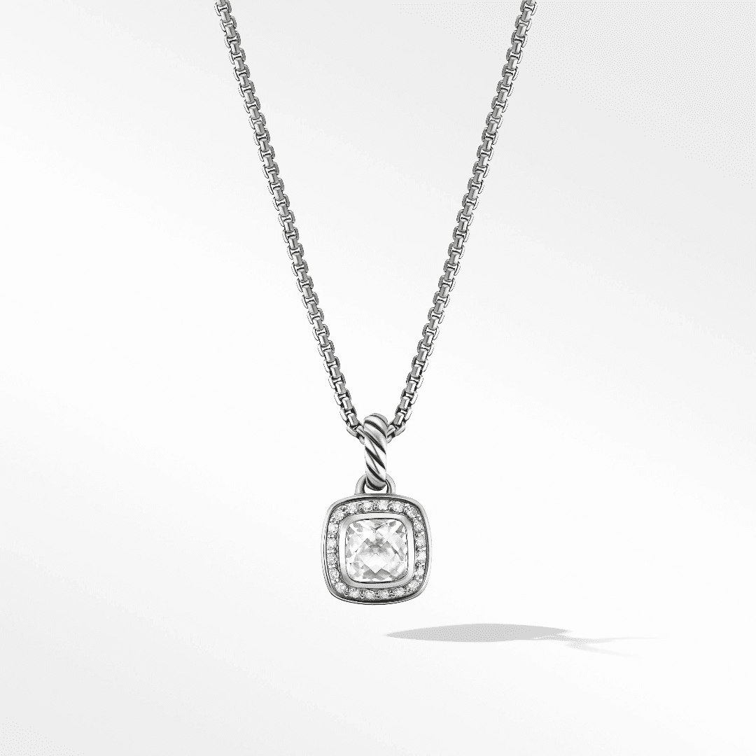 David Yurman Petite Albion Pendant Necklace with White Topaz and Diamonds