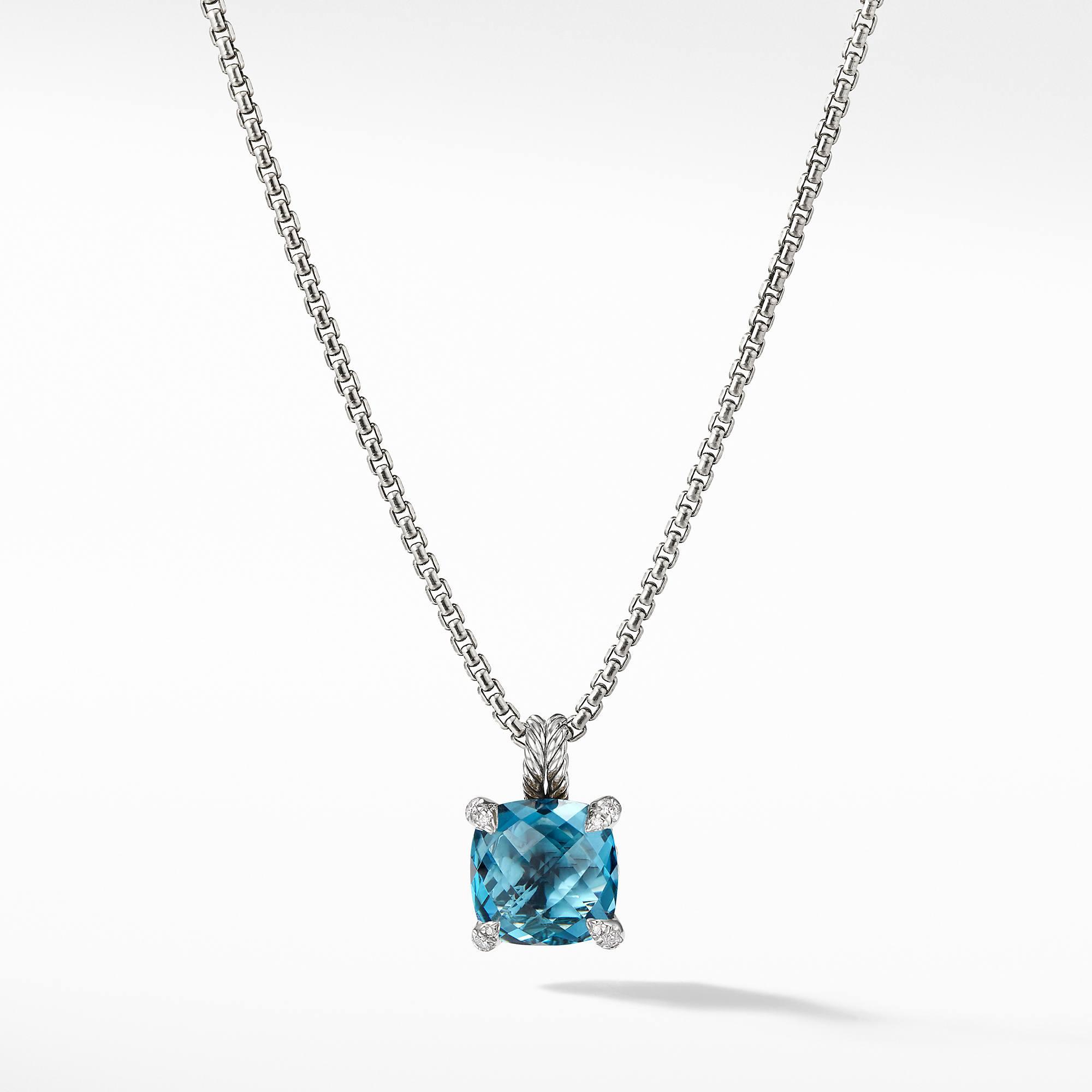 David Yurman Pendant Necklace with Hampton Blue Topaz and Diamonds 0
