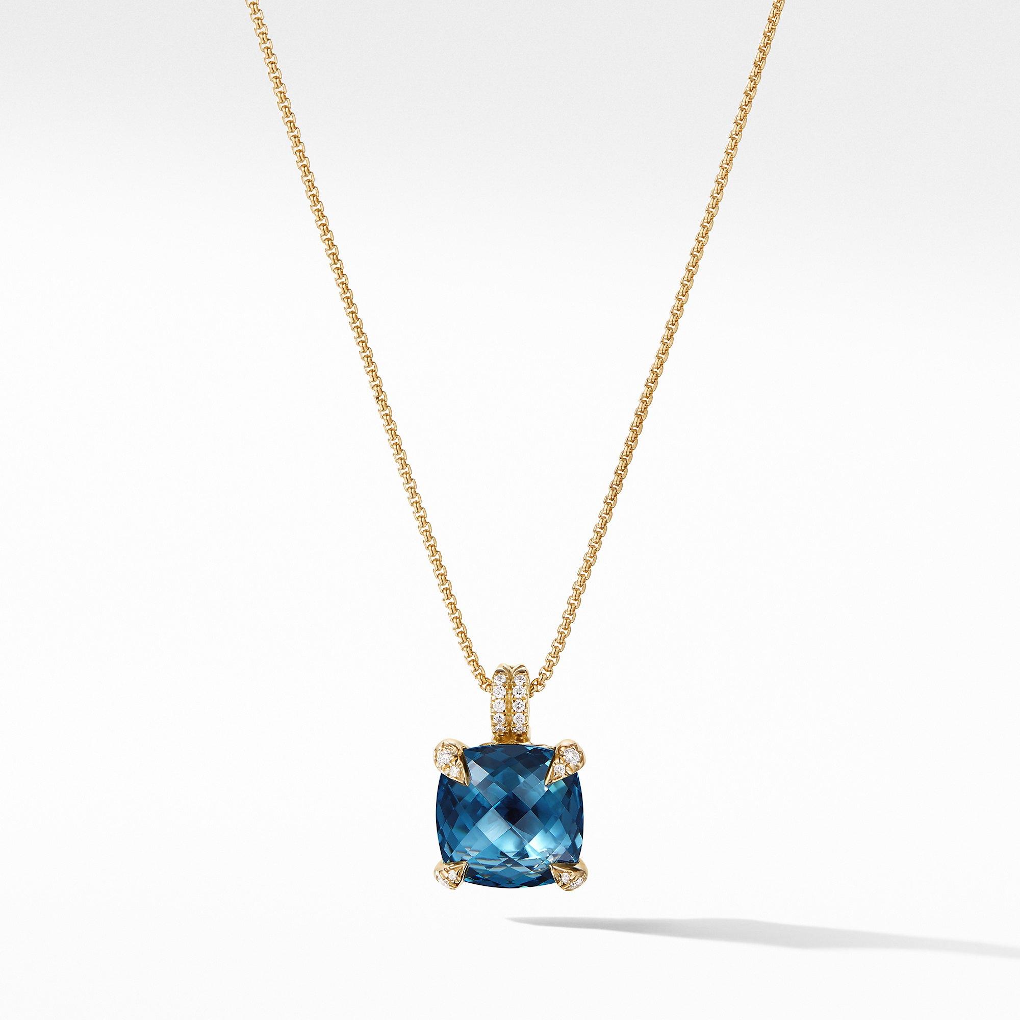 David Yurman Chatelaine Hampton Blue Pendant Necklace with Diamonds 0