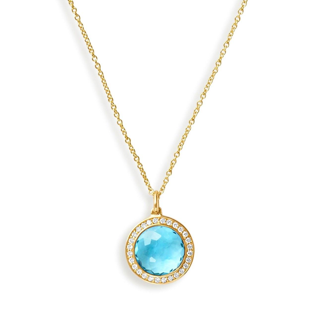 Ippolita Lollipop Mini Swiss Blue Topaz Pendant Necklace with Diamonds
