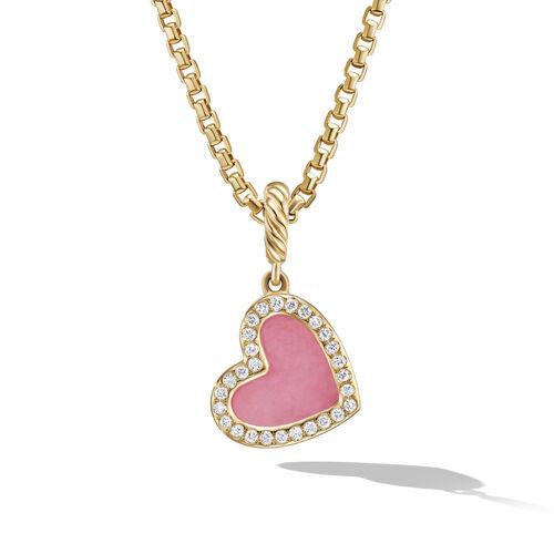 David Yurman DY Elements Heart Pendant in 18k Yellow Gold with Rhodonite and Pave Diamonds