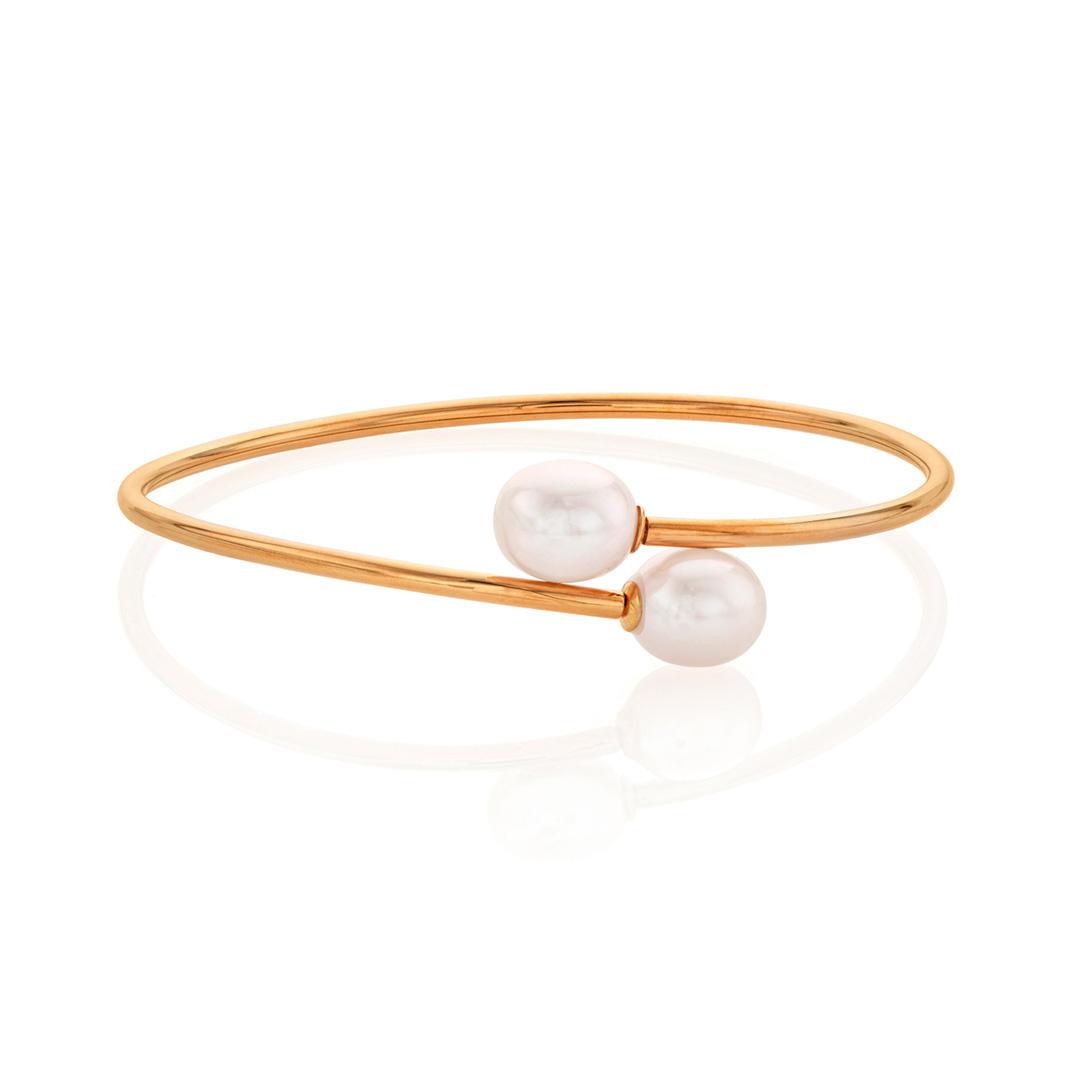 Rose Gold Plated Pearl Bypass Cuff Bracelet