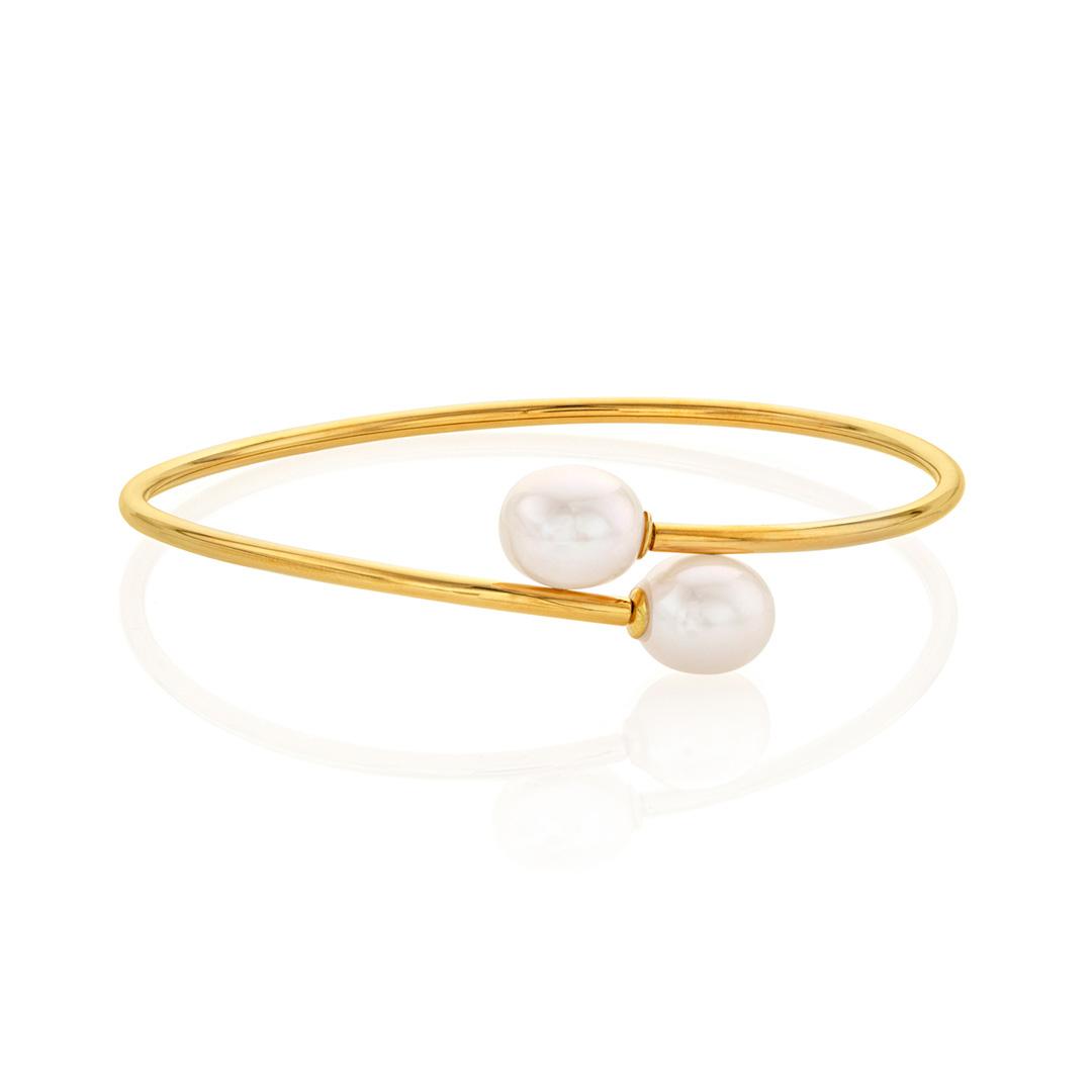 Yellow Gold Plated Pearl Bypass Cuff Bracelet 0