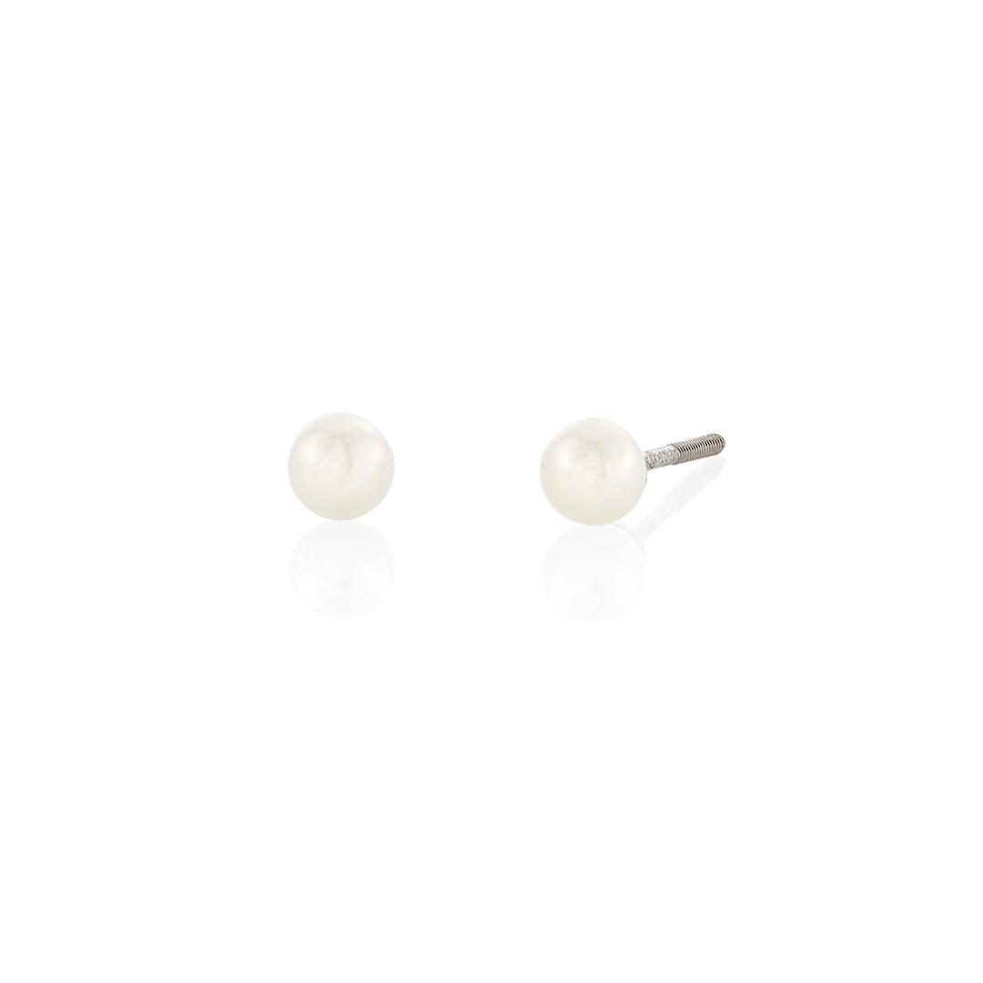 Child's 4mm Pearl White Gold Stud Earrings