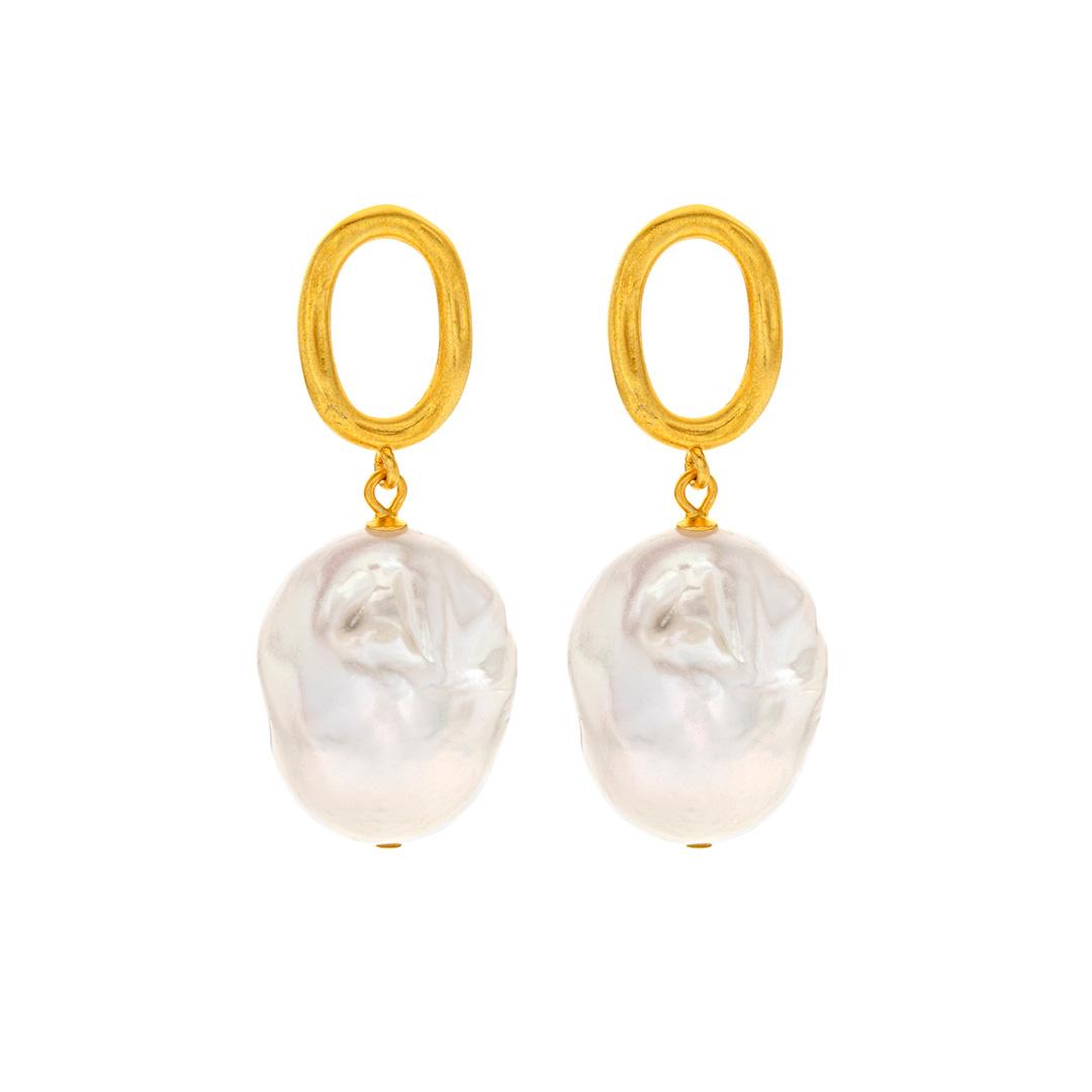 Baroque Pearl Yellow Gold Plated Drop Earrings