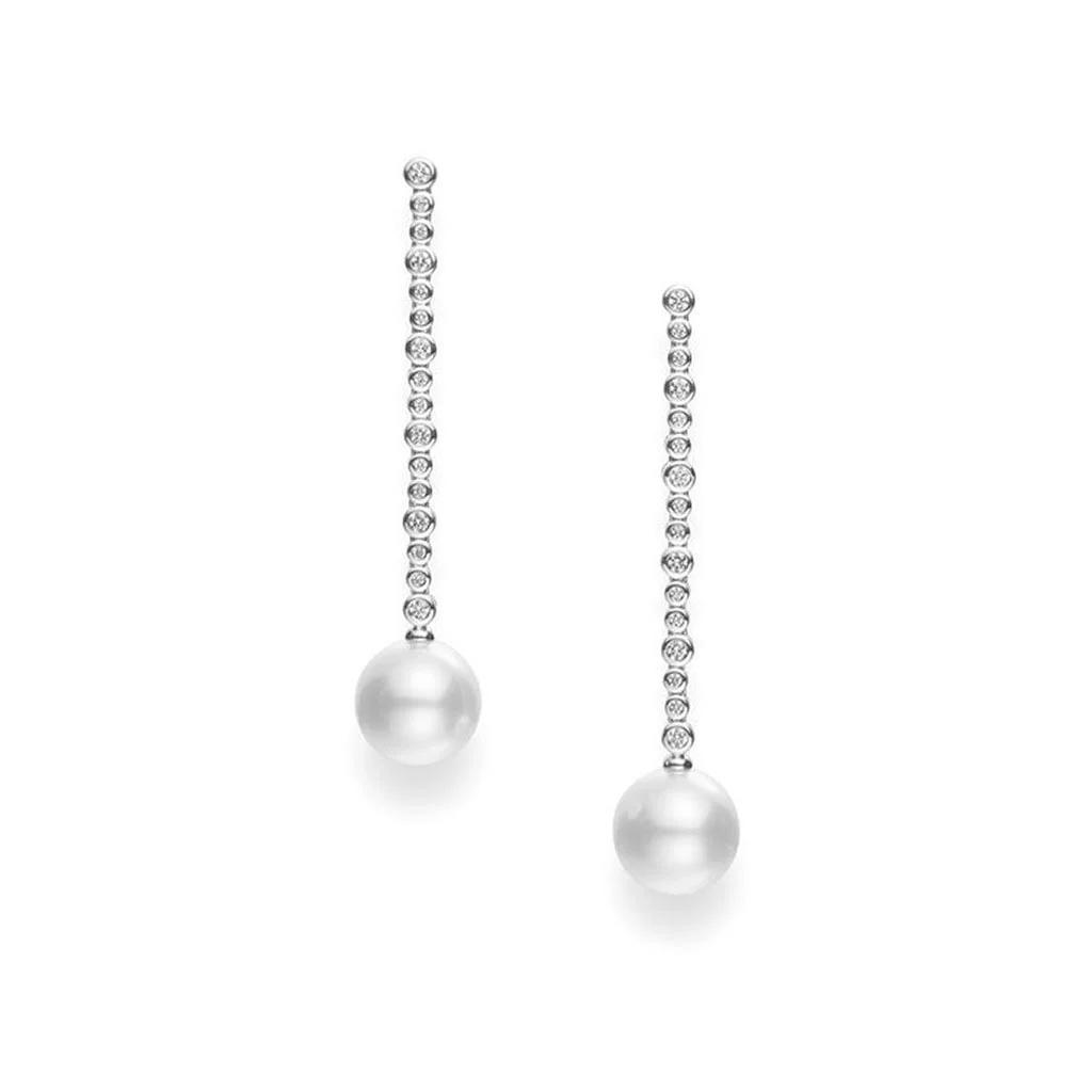 Mikimoto Classic Collection 11mm White South Sea Pearl and Diamond Dangle Earrings 0