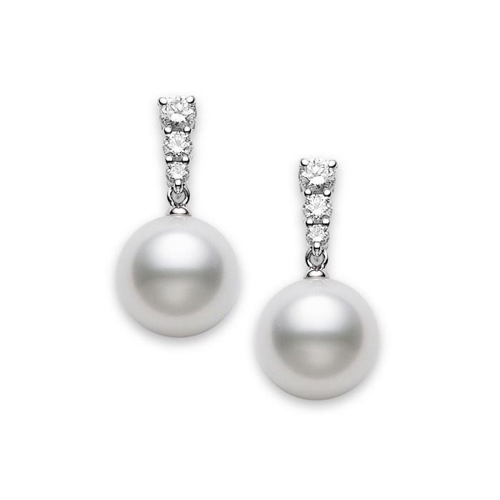 Mikimoto Morning Dew Diamond and White South Sea Pearl Drop Earrings 0