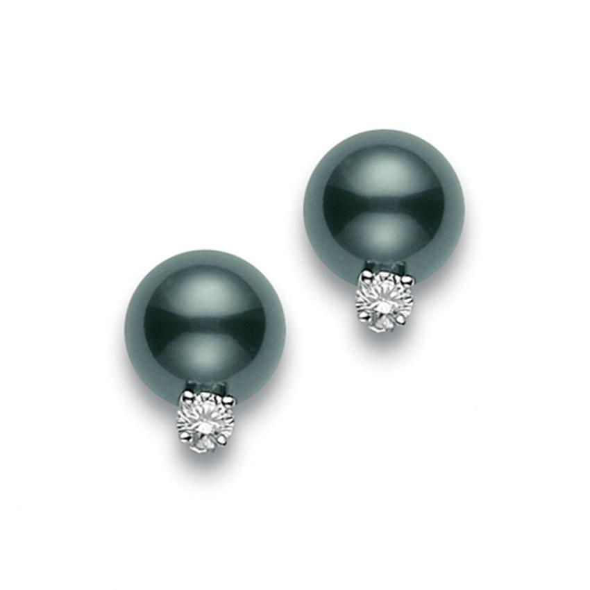 Mikimoto 9mm A Black South Sea Pearl and Diamond Earrings