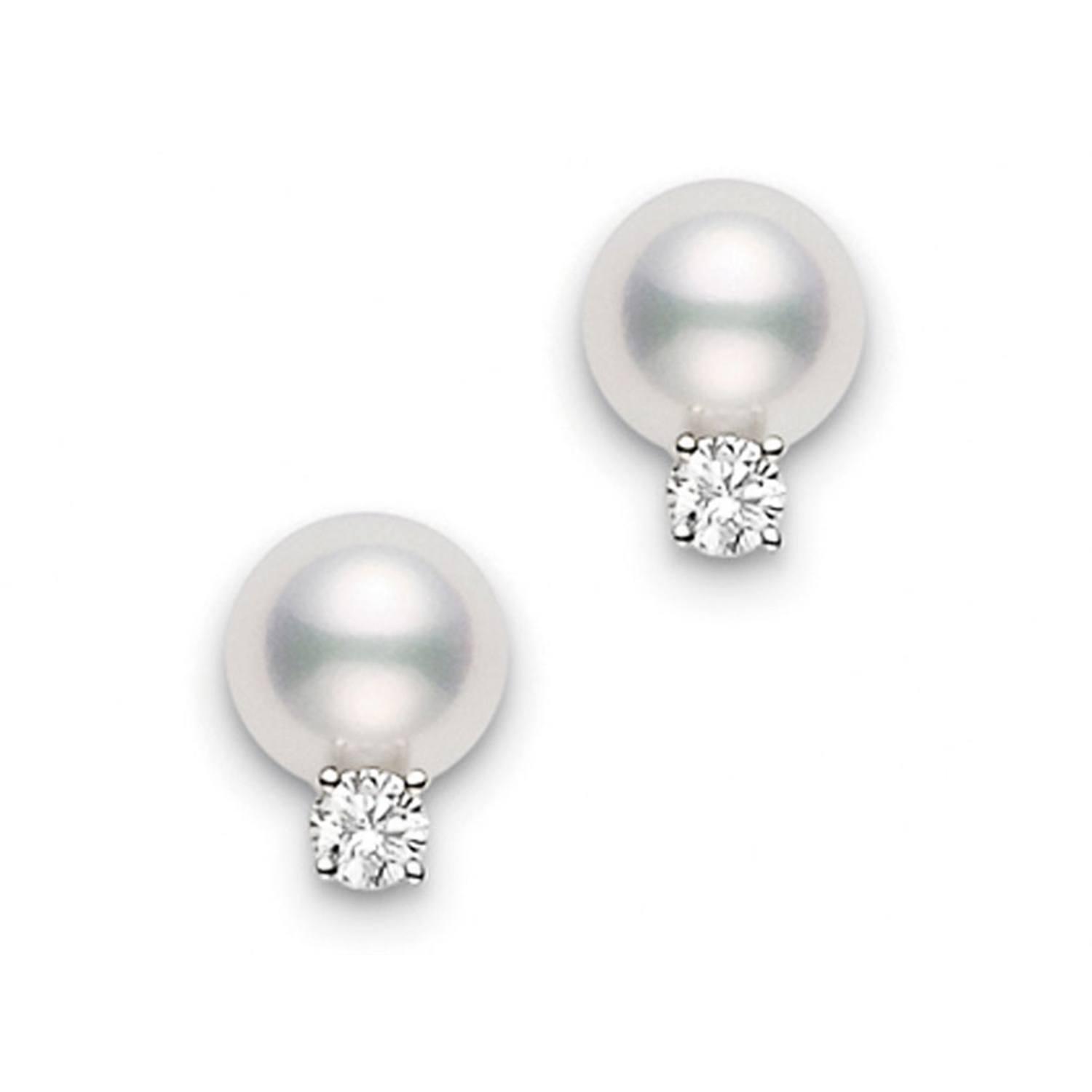 Mikimoto 6.5-6mm A Pearl and Diamond Stud Earrings
