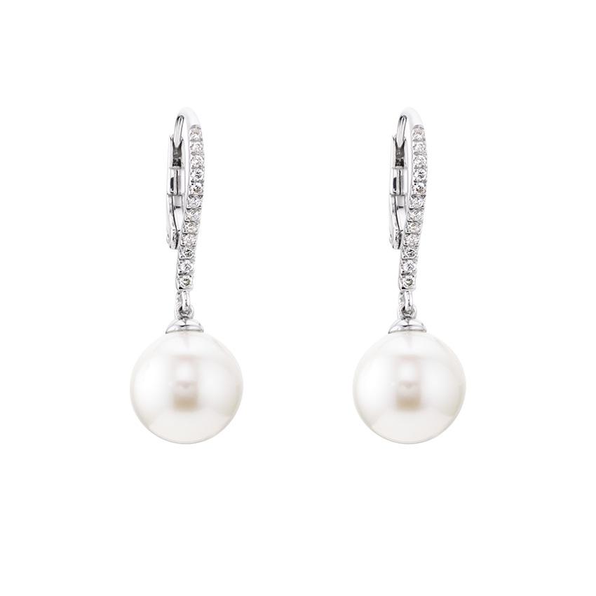 Pearl, Diamond & Gold Drop Earrings