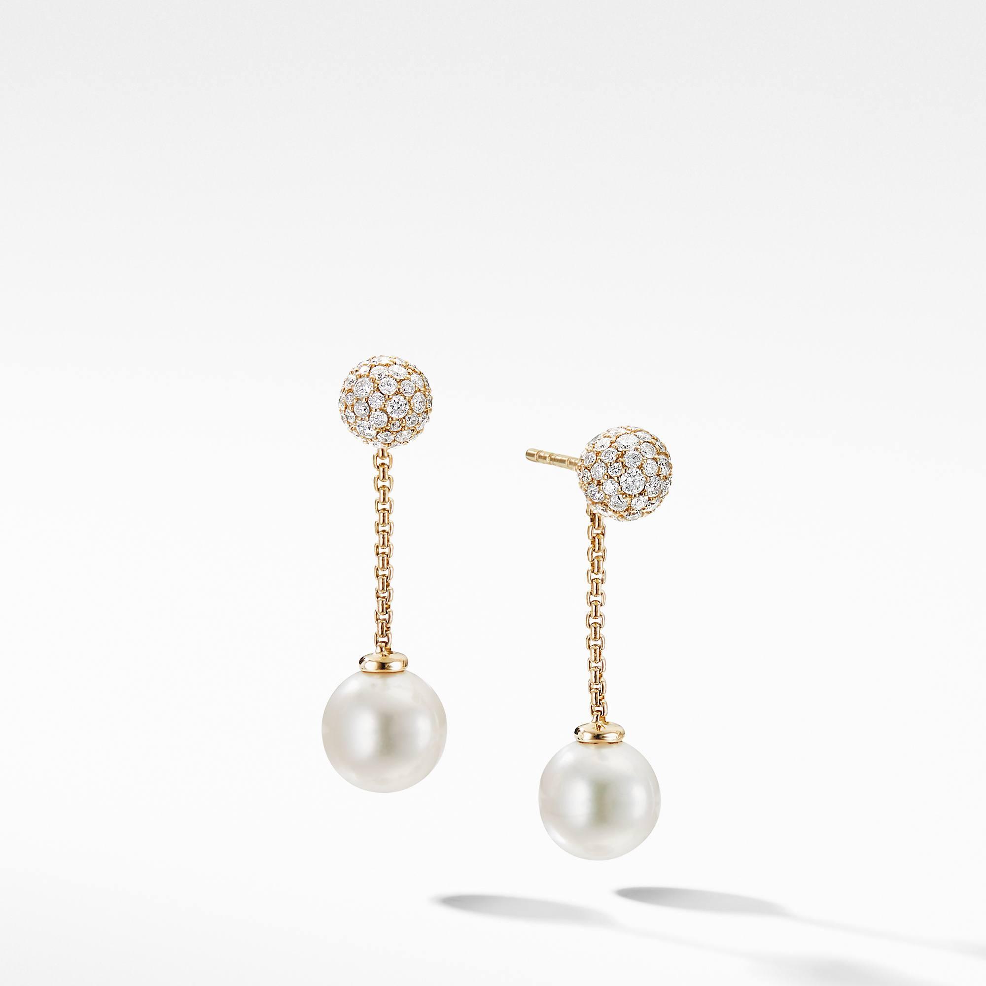 David Yurman Solari Chain Drop Earring in 18k Yellow Gold with Pearls and Diamonds
