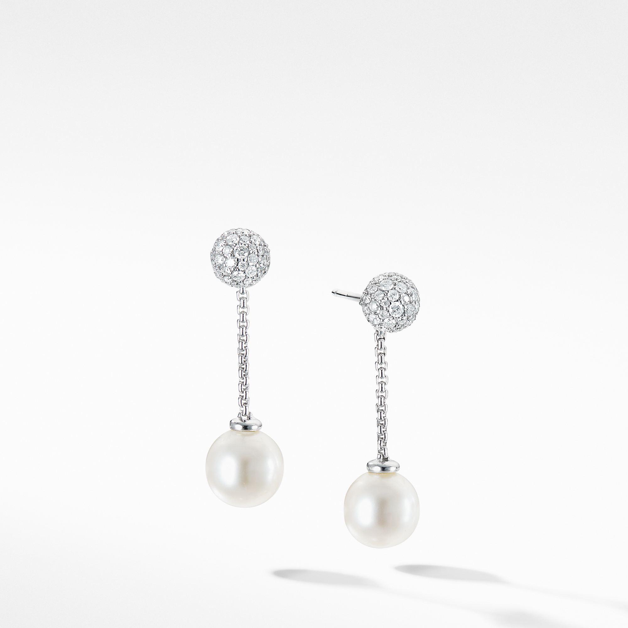 David Yurman Solari Chain Drop Earring in 18k White Gold with Pearls and Diamonds