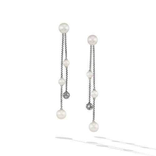David Yurman Pearl and Pave Two Row Drop Earrings in Sterling Silver with Diamonds 0