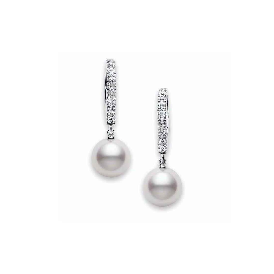Mikimoto 7.5mm Akoya Pearl and Diamond Drop Earrings