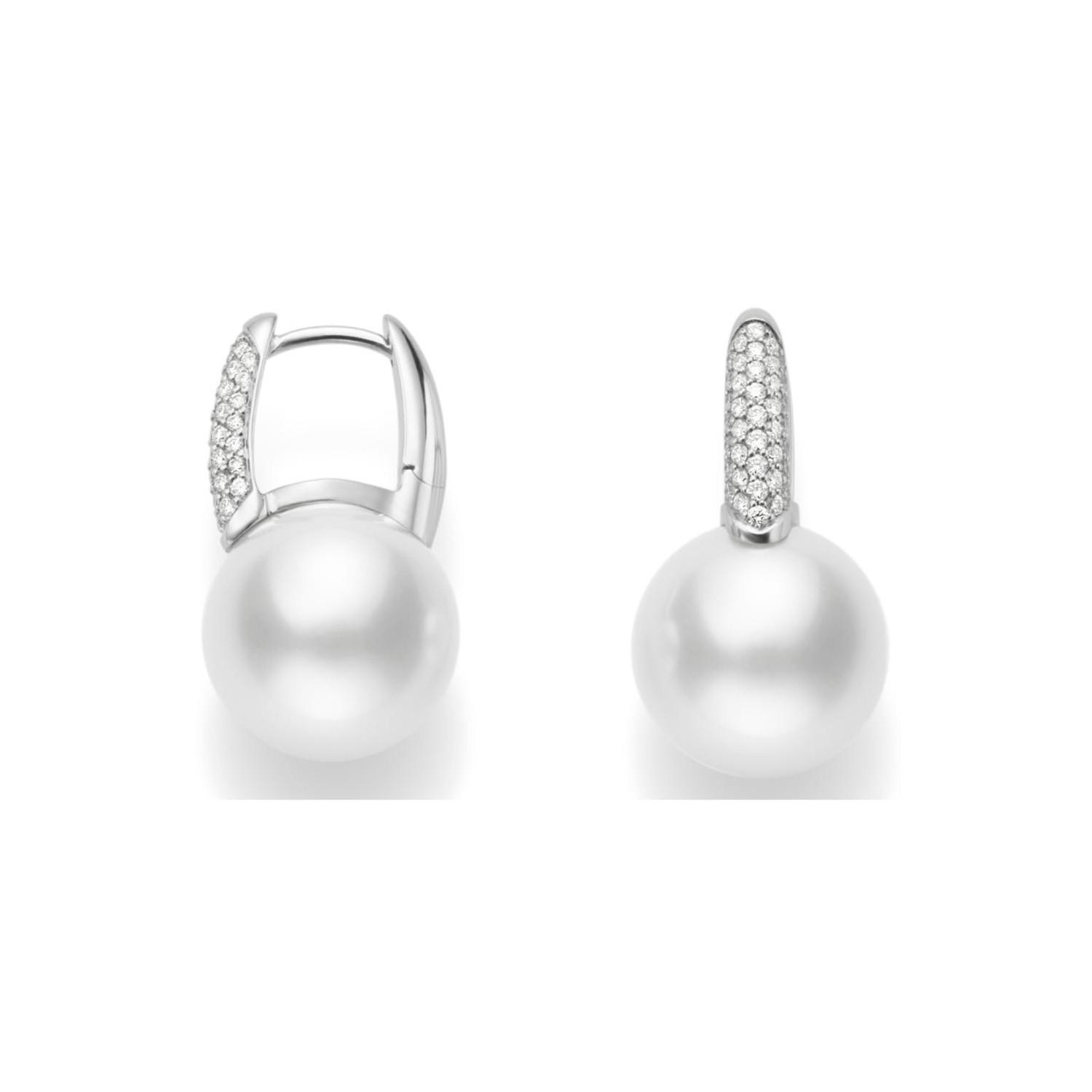 Mikimoto 11mm Pearl and Diamond White Gold Earrings