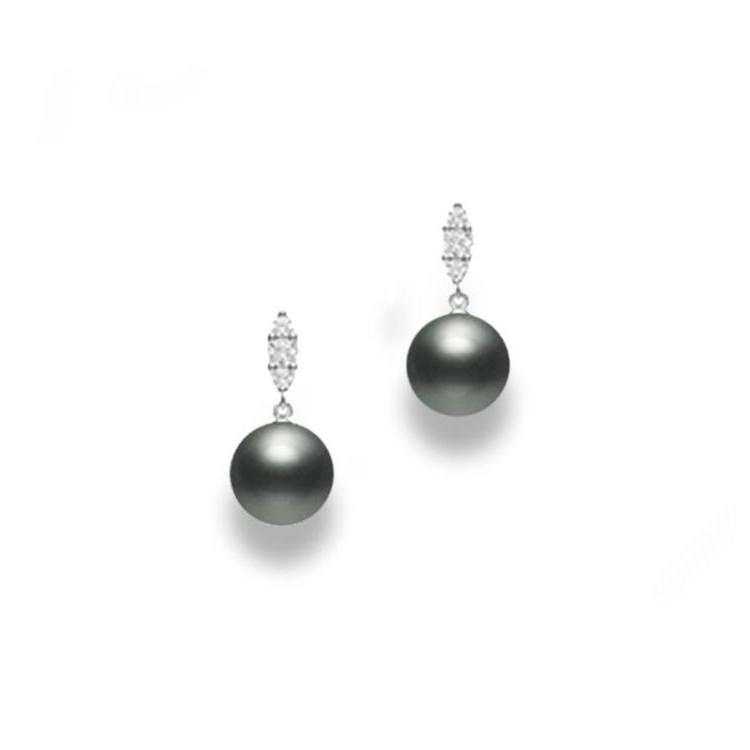 Mikimoto Morning Dew Black South Sea Pearl and Diamond Earrings 0