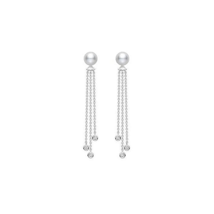 Mikimoto Pearl and Diamond Chain Dangle Earrings